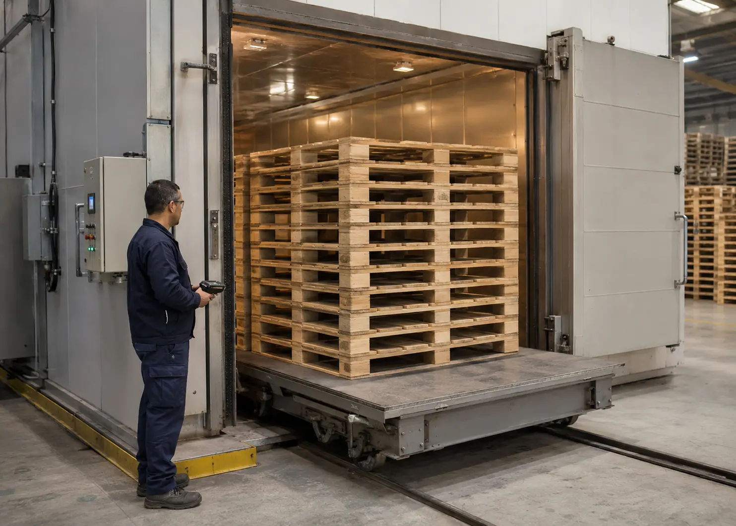 Contrôle de palettes en bois dans une zone de traitement phytosanitaire